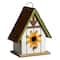 Glitzhome® 8.25" Distressed Metal Roof & Flower Wood Birdhouse